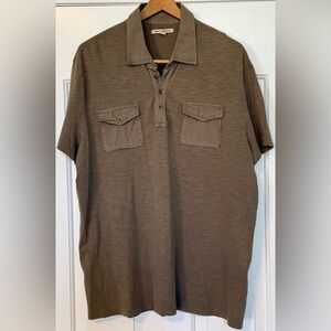 John Varvatos USA XL Slub Cotton Utility Polo Tan 2 Pocket